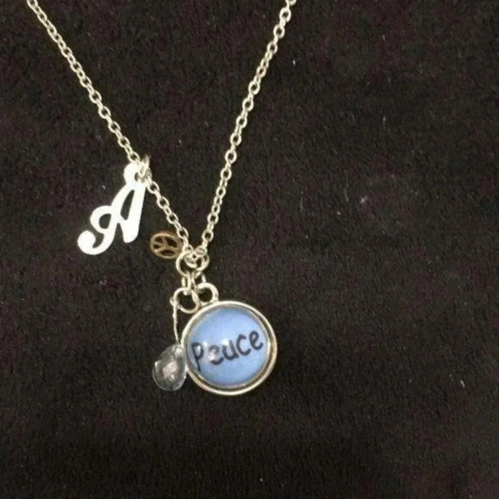 Peace sign beaded A letter‎ charm necklace